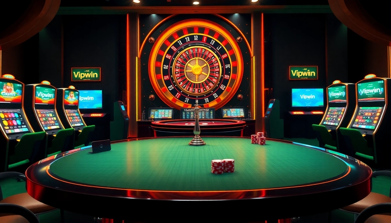 Experience the exciting gameplay at Vipwin Casino with premium slot machines and vibrant poker chips.