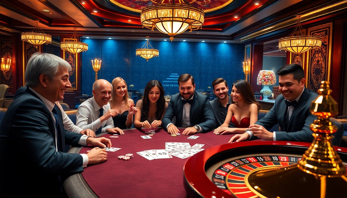 A group of players enjoying a professional poker game at 789f casino, showcasing poker chips and cards.