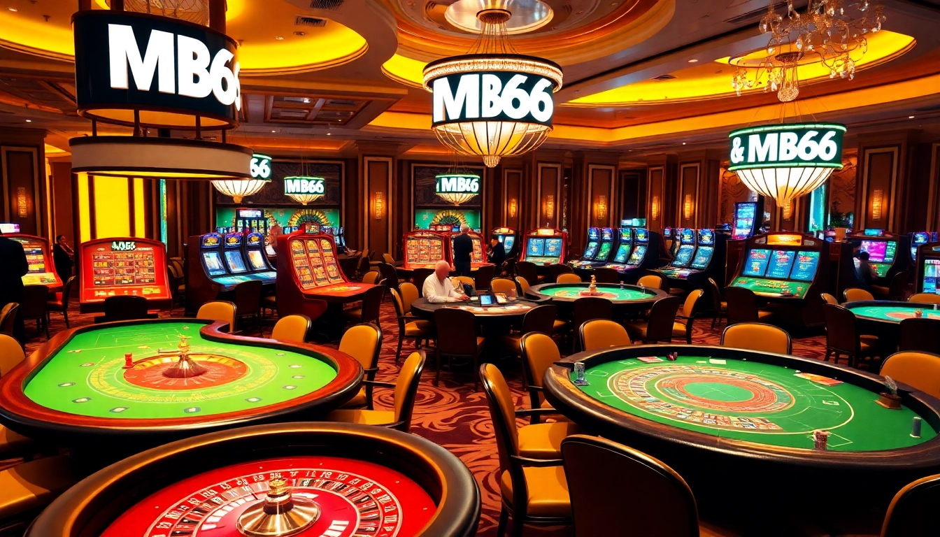 Experience thrill and excitement at MB66 casino with vibrant gaming tables and engaging players.