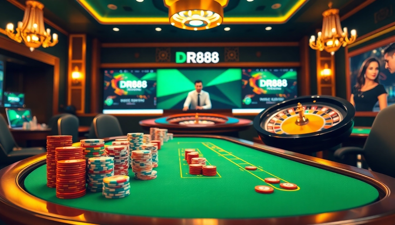 Experience thrilling gameplay at DR88's luxurious online casino with vibrant gaming tables and winning opportunities.