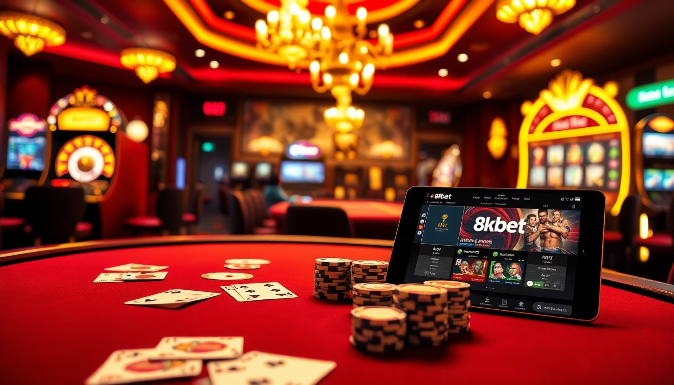 Experience the thrill of gambling at 8kbet with luxurious poker tables and exciting casino games.