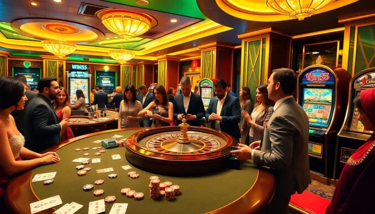 Players winning at a luxurious casino table while enjoying the thrill of win55.