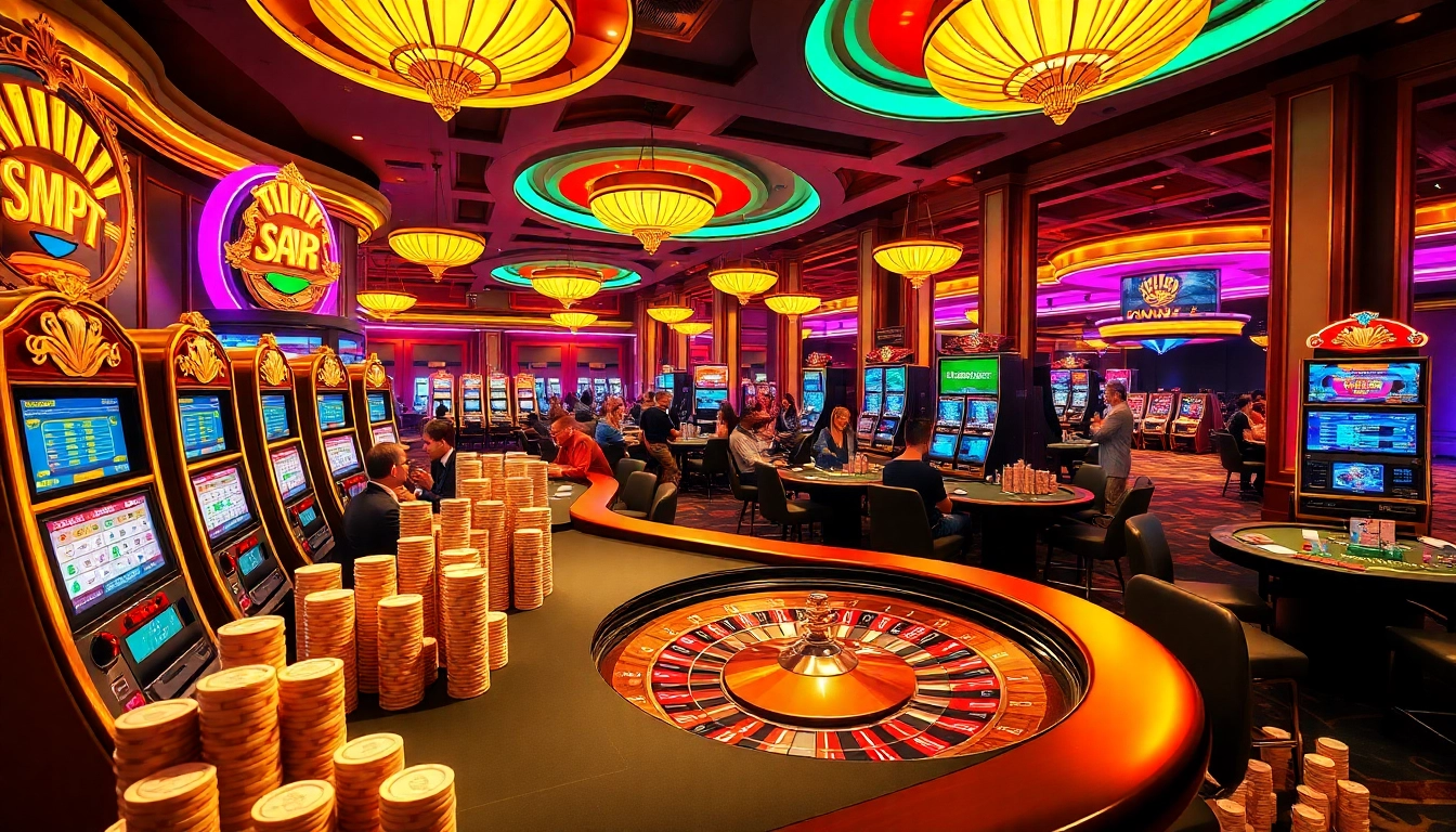 Slot machines and poker tables create an exhilarating atmosphere at QQMacan, blending modern design with gaming thrill.