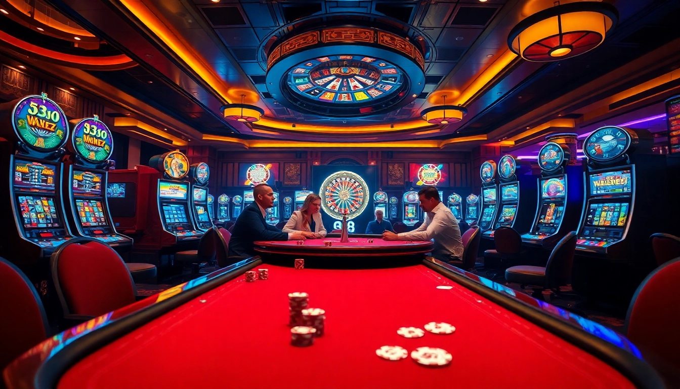 Experience the thrill of Xin88 with an engaging casino scene featuring poker tables, slot machines, and roulette.