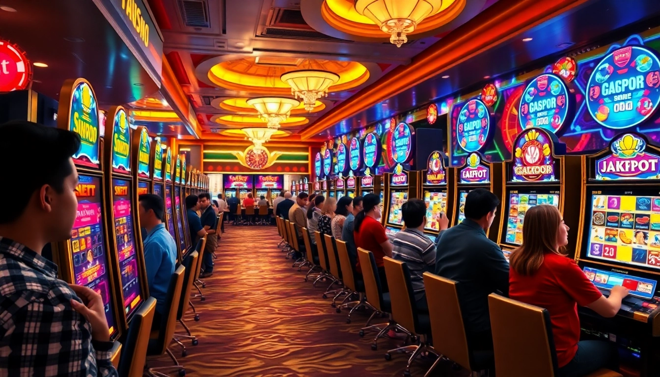 Excited players celebrate their wins at slot gacor hari ini in a luxury casino.