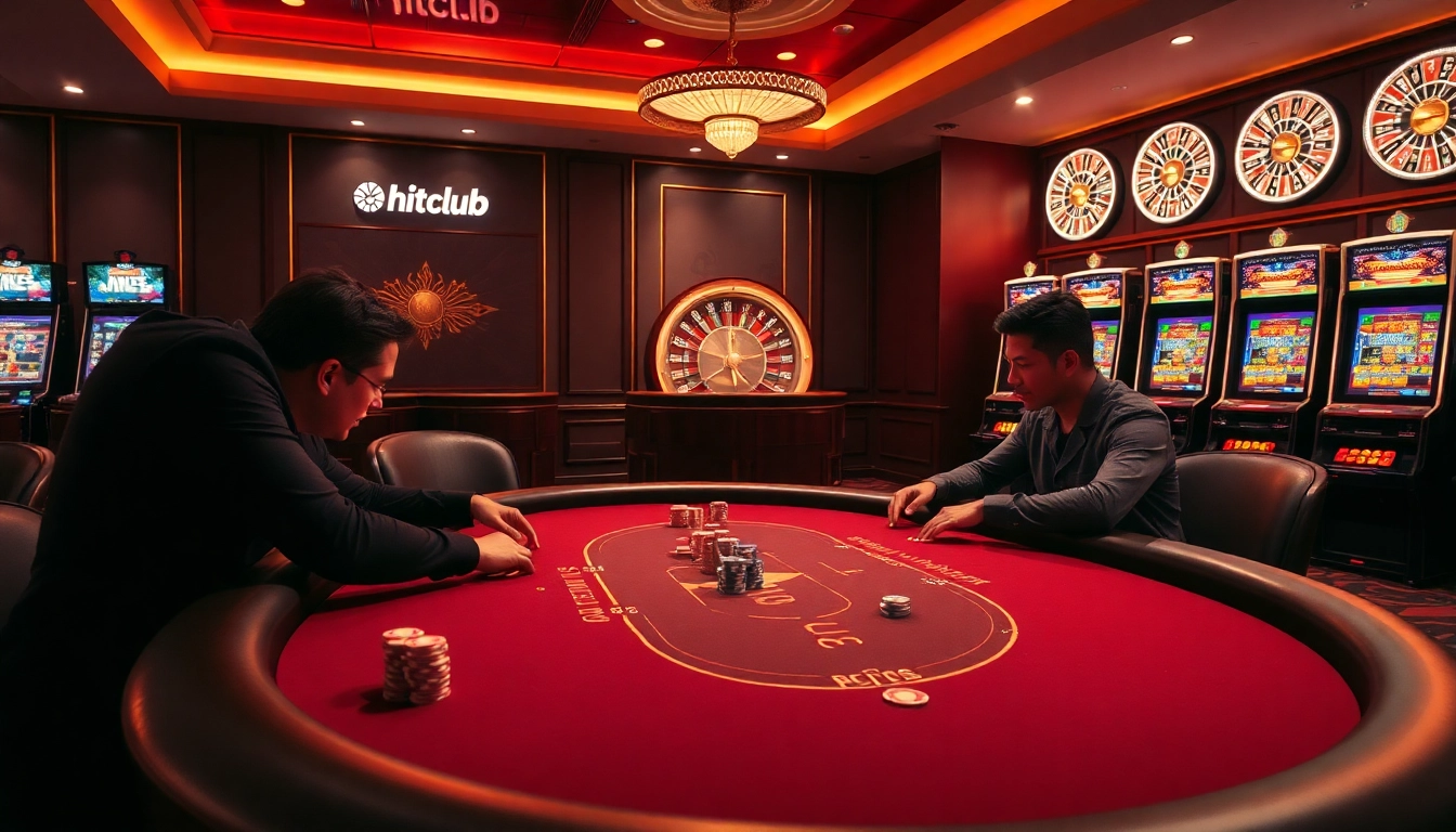 Engage in thrilling poker action at hitclub with colorful chips and illuminated tables.
