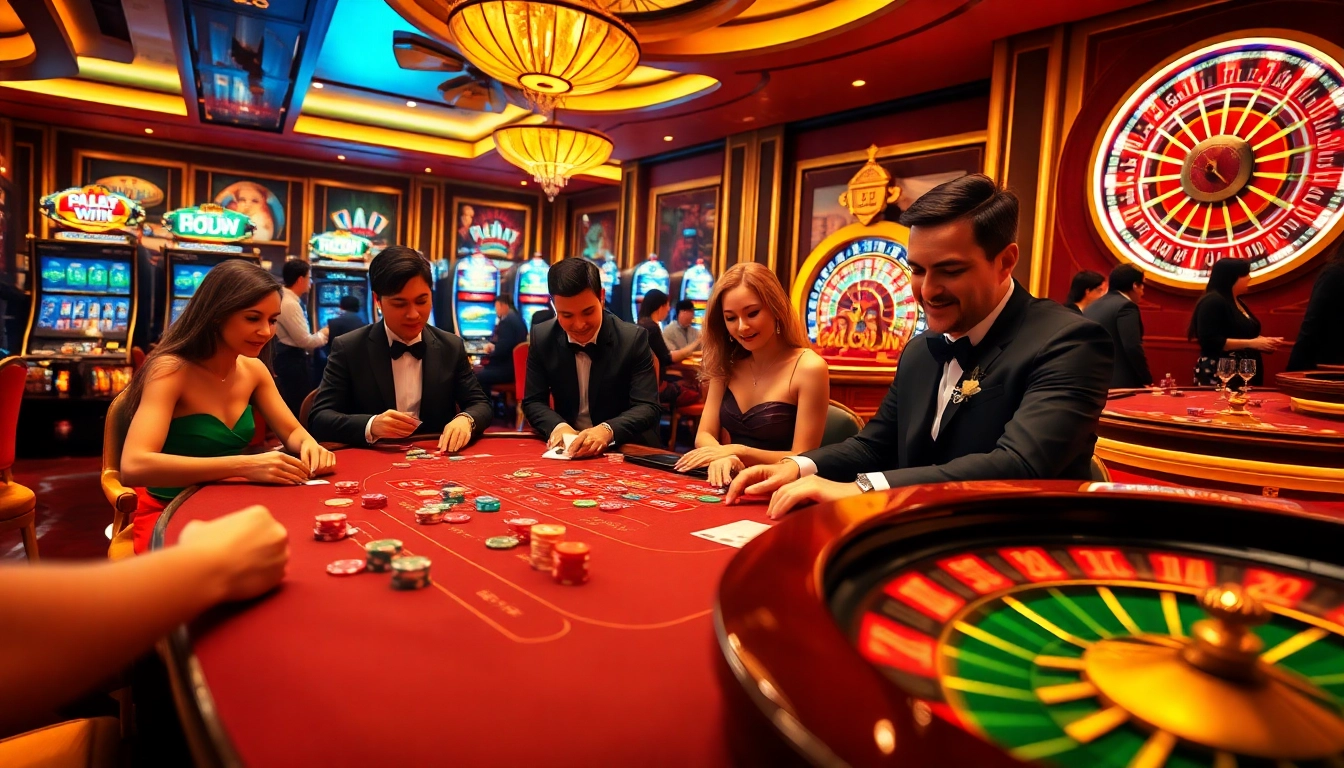 Excited players enjoying a high-stakes poker game at Luckywin casino.
