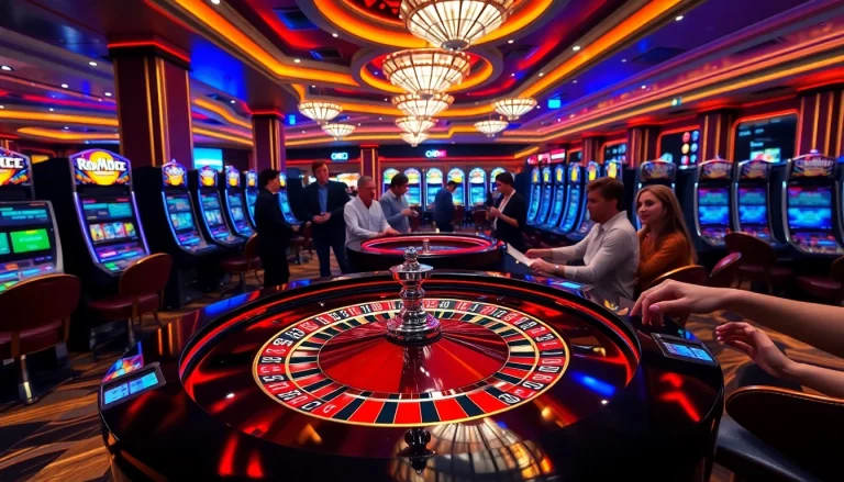 Experience thrilling bets and excitement at okfun casino with vibrant roulette tables and slot machines.