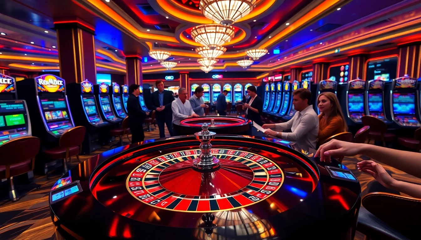Experience thrilling bets and excitement at okfun casino with vibrant roulette tables and slot machines.