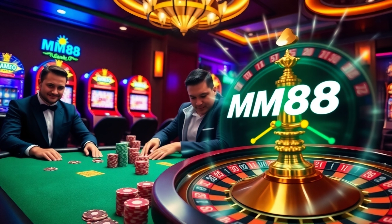 Experience thrilling gameplay at MM88 with vibrant slot machines and high-stakes poker action.