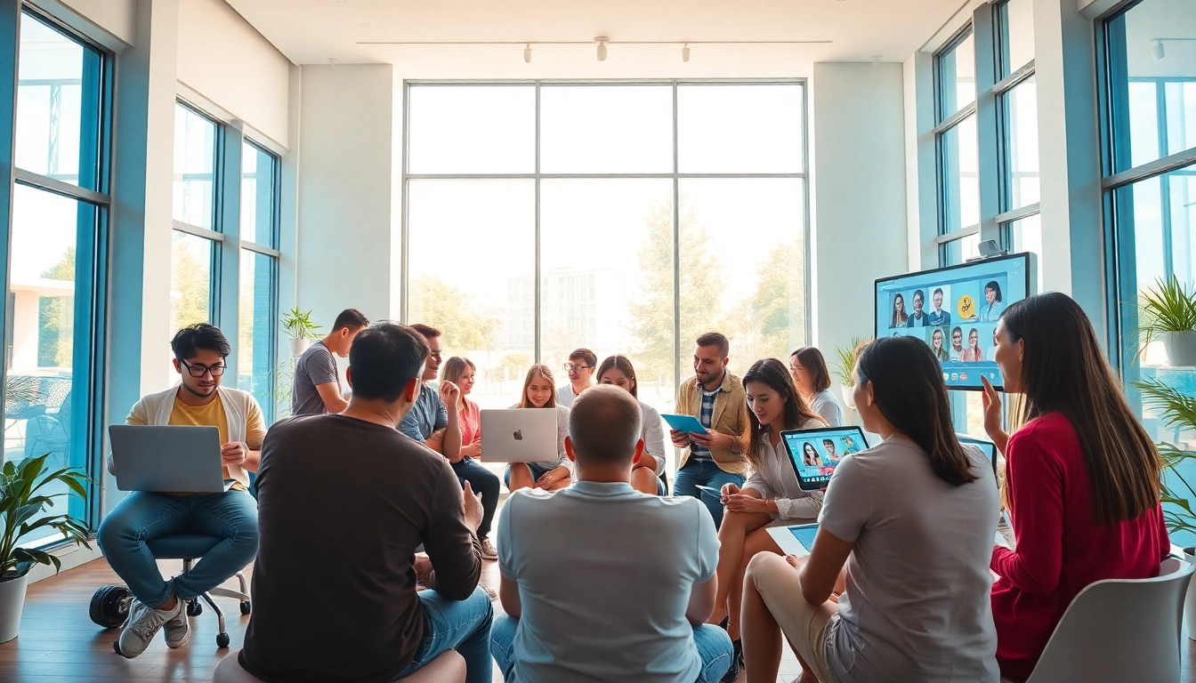 Discover OnlyFans Nearby Creators in a vibrant setting with diverse talent using digital devices.