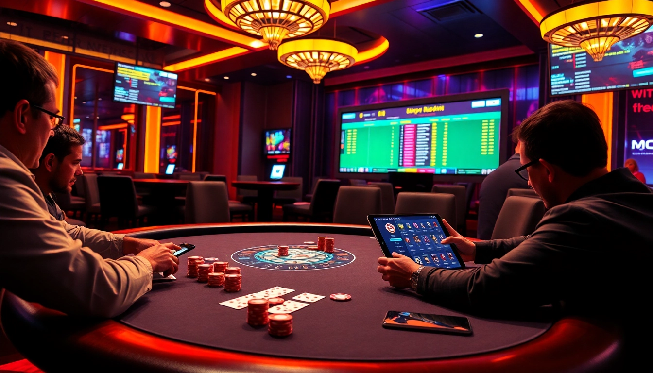 Engaging players are enjoying high-stakes poker at https://mk8th.net/, showcasing excitement in a luxury casino setting.
