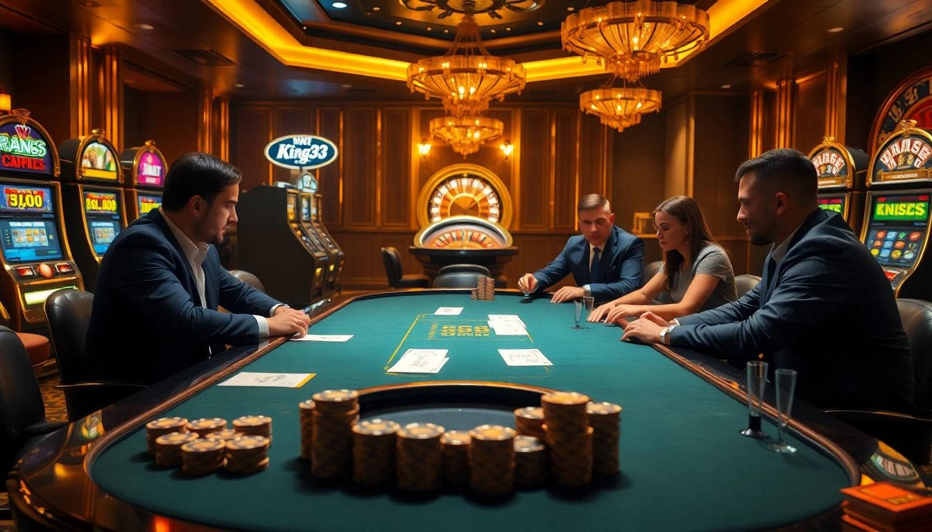 High-stakes poker action in a casino featuring king33 gaming excitement.