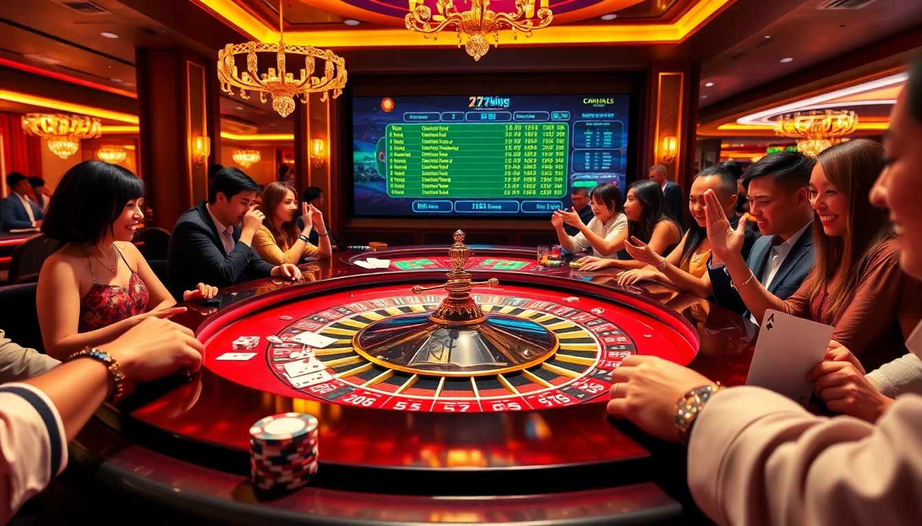 Excited players engaging at a roulette table, embodying the essence of 79king's gambling excitement.