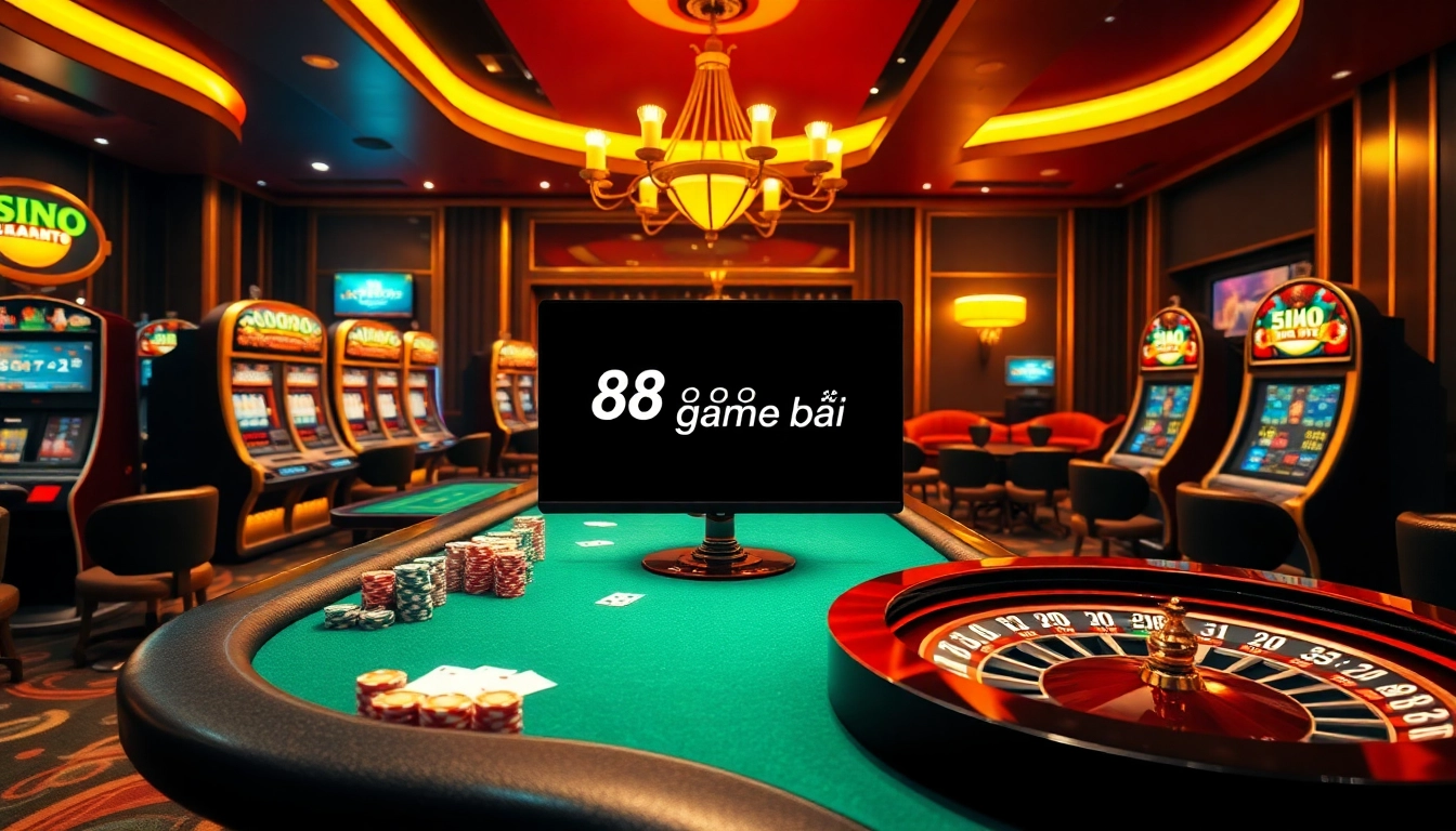 Engaging players with 68 game bài in a vibrant casino atmosphere featuring poker chips and cards.