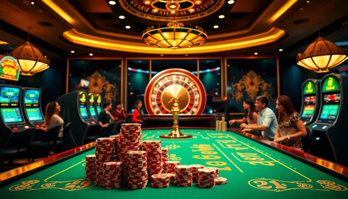 Experience the thrill of go88 online gaming with vibrant casino tables and exciting slot machines.