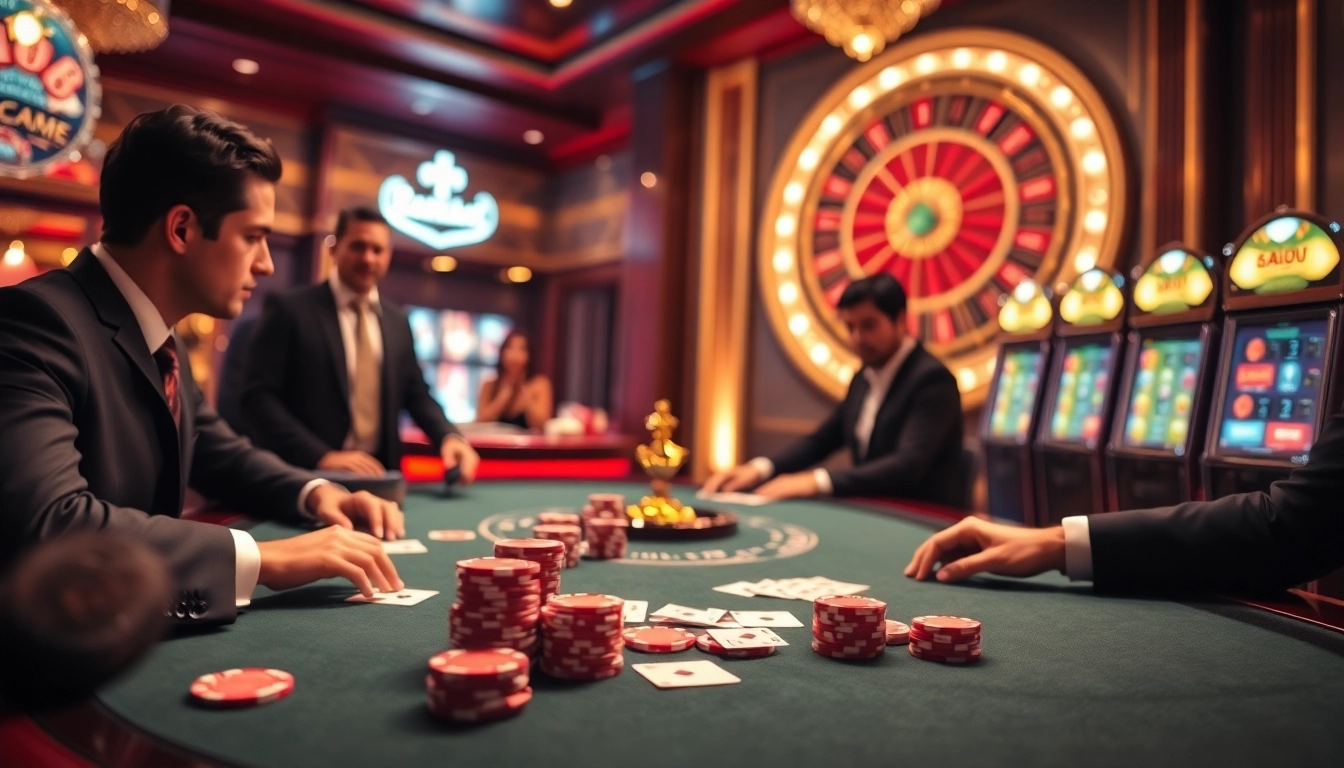 Experience the thrill of go8 gambling with luxury poker tables and vibrant casino elements.