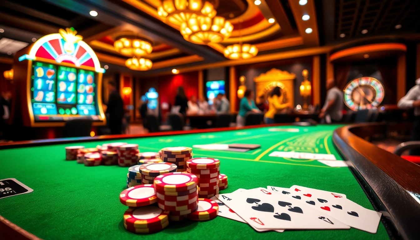 Experience the excitement of king33 with vibrant casino tables, chips, and games.