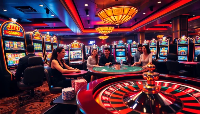 Exciting casino scene showcasing JILI slot machines and players enjoying their games.