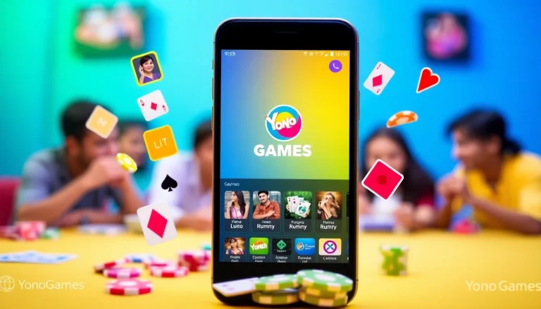 Exciting Yono Games mobile gaming scene featuring Ludo and Rummy icons.