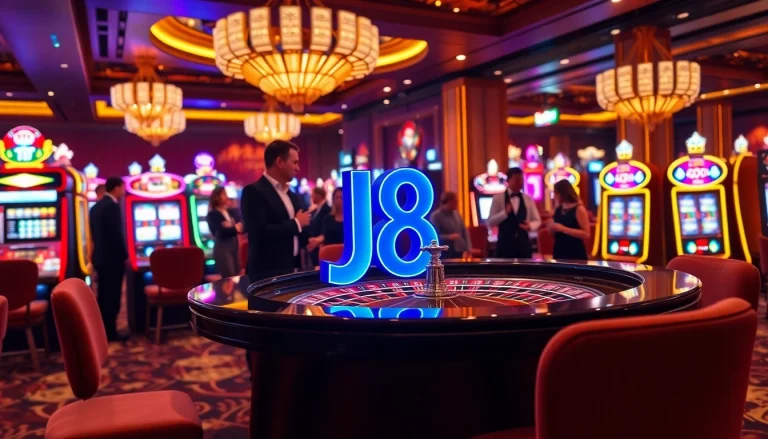 Experience thrilling gameplay at J8 Casino with professional dealers and vibrant roulette tables.
