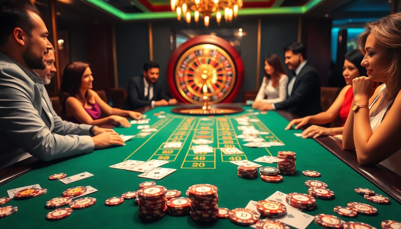 Players engaging at a casino table, showcasing the thrilling experience of 555win gambling.