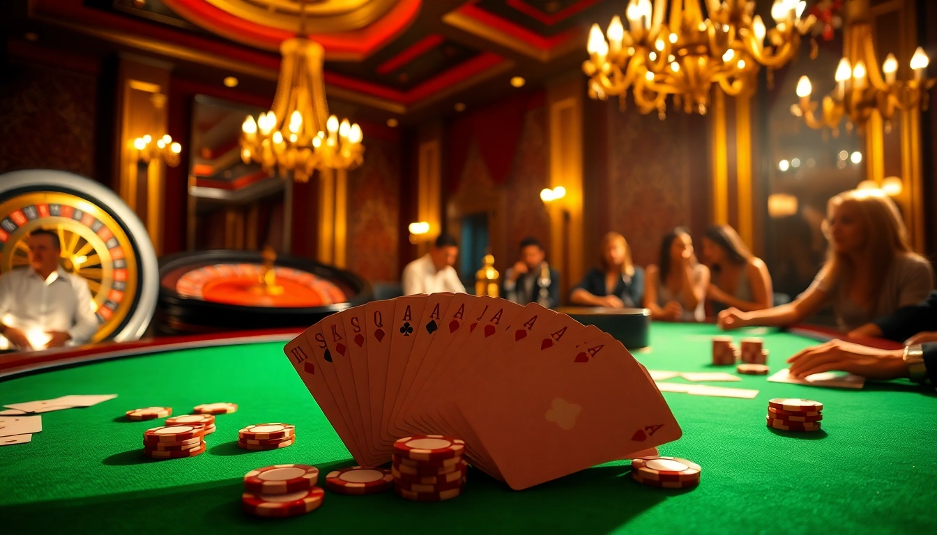 Join the excitement at a vibrant poker table showcasing elements of the hidden wiki in a luxurious casino.