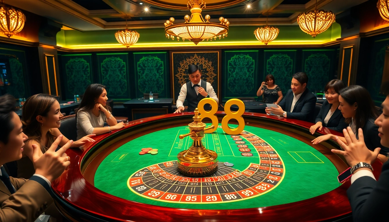 Players engaging in roulette at RR88 casino, enjoying vibrant atmosphere and excitement.