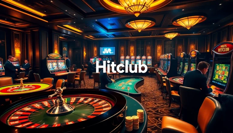 Hitclub gambling scene featuring vibrant casino table games and engaged players.