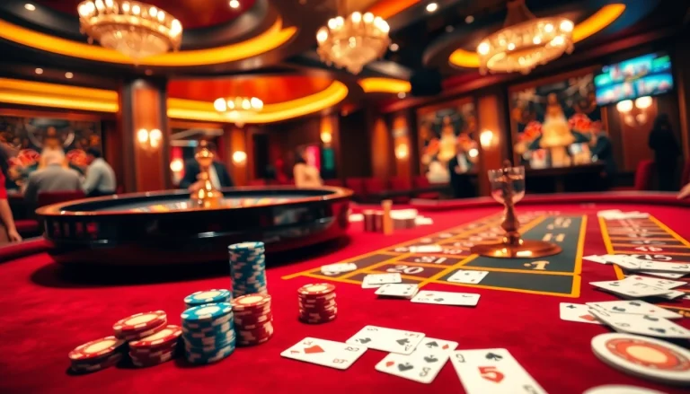 Exciting gameplay at HITCLUB's high-stakes casino table with poker chips and cards.