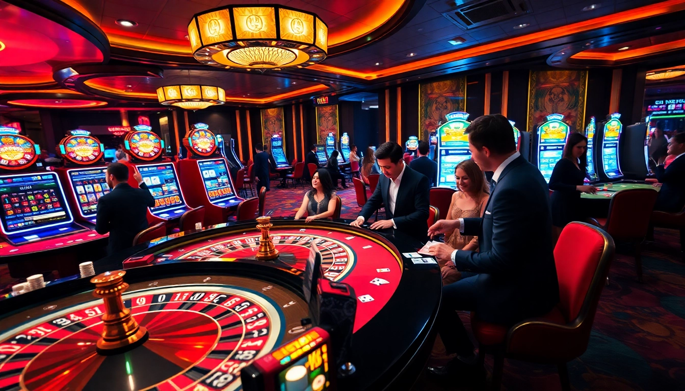Players enjoying the thrill of bet88 at a luxury casino table with vibrant games.