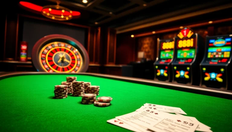 Experience thrilling gameplay at 88i with a vibrant casino scene showcasing poker tables and slot machines.