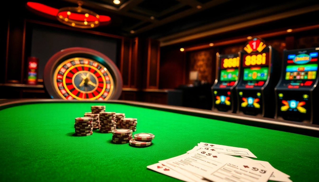 Experience thrilling gameplay at 88i with a vibrant casino scene showcasing poker tables and slot machines.