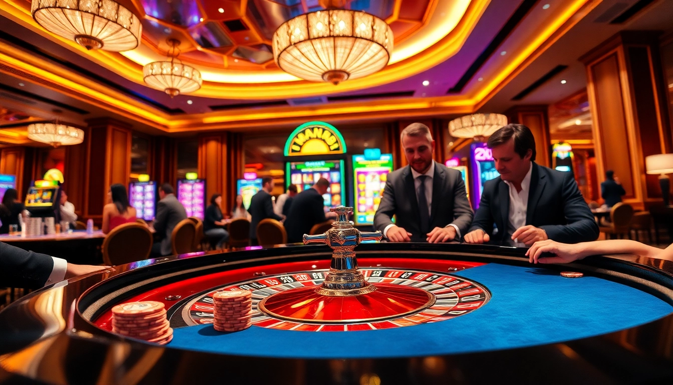Experience thrilling gameplay at Man88 with vibrant casino tables and luxurious atmosphere.
