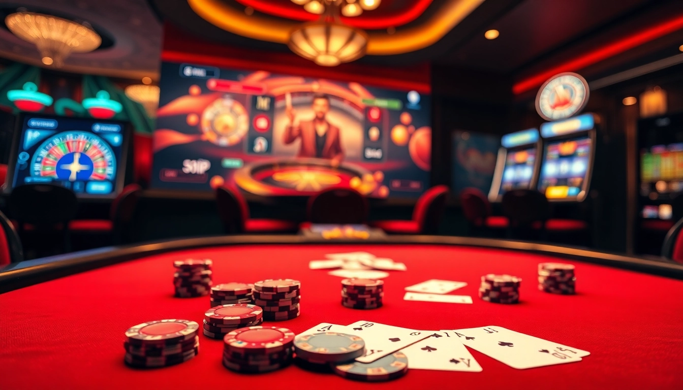 Engage with Đăng Nhập Nhà Cái 68VIP at an elegant high-stakes poker table amidst a luxurious casino ambiance.