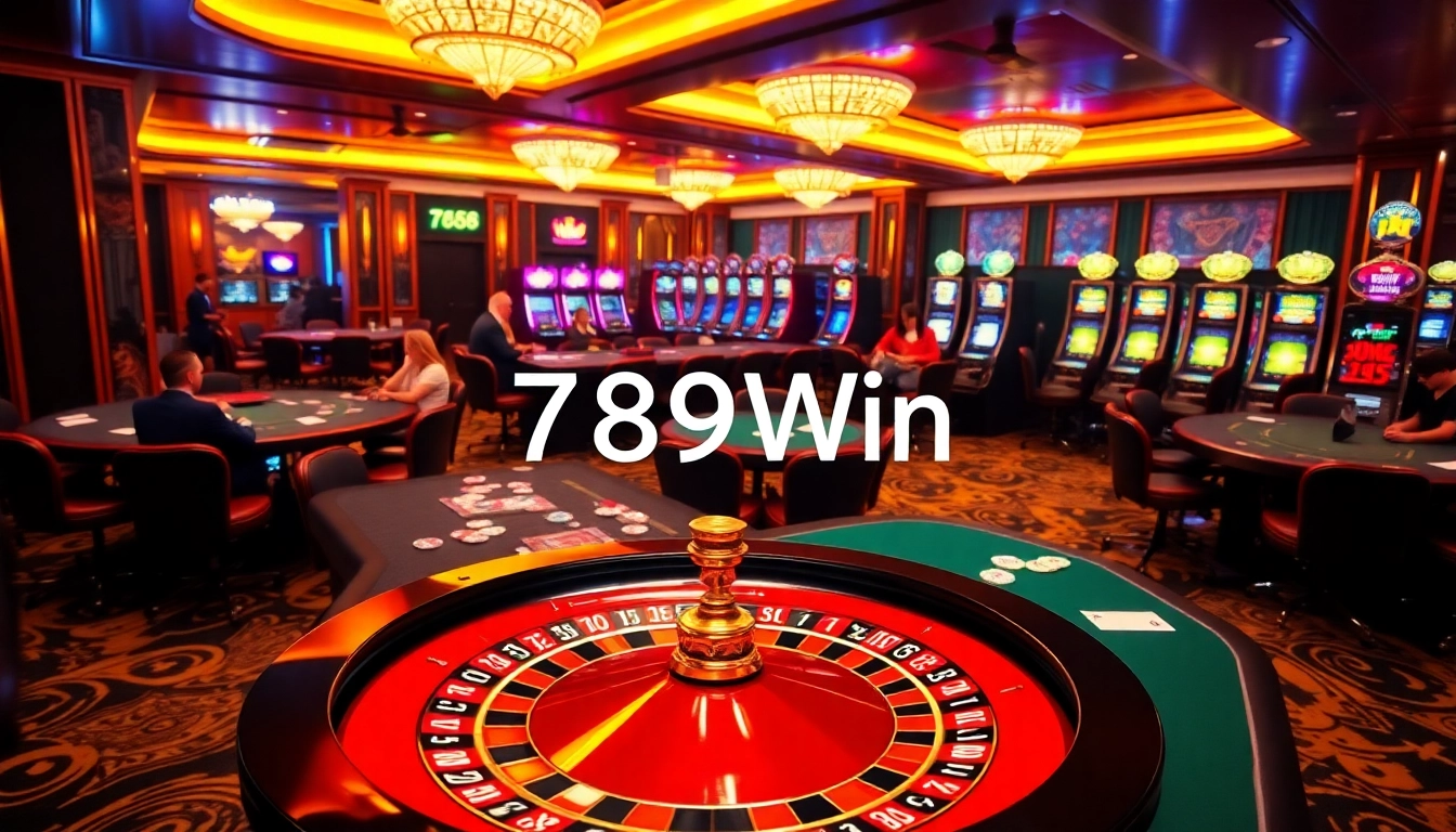 Engaging gamblers at 789Win with vibrant casino tables and bright slot machines.