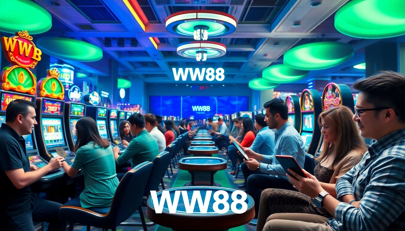 Excited players enjoying gaming on WW88's online platform with diverse games and devices.