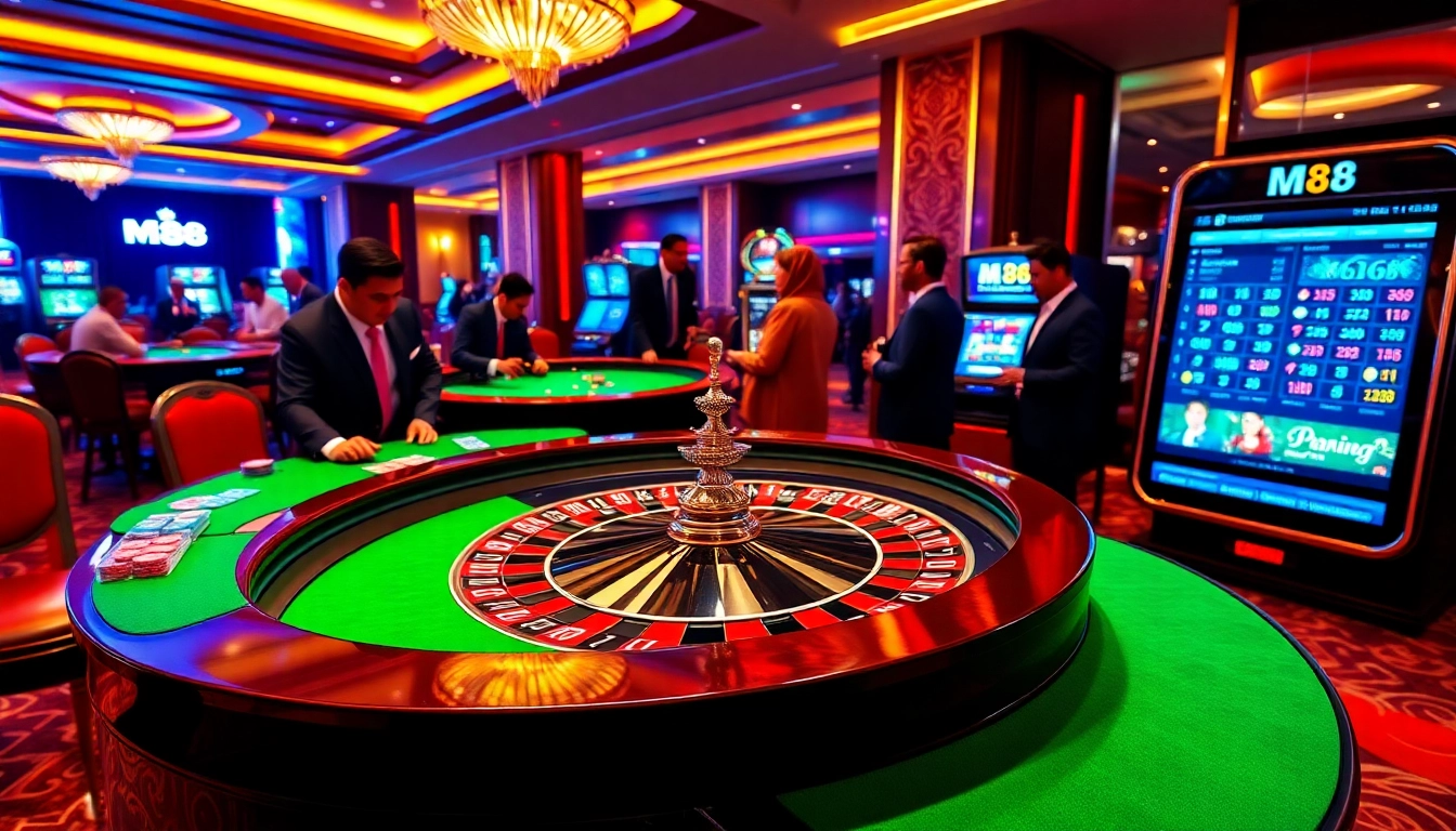 Experience the thrill of m88 at an elegant roulette table with professional gamblers.