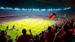 Experience Trực tiếp bóng đá with a lively football match scene showing fans and players in action.