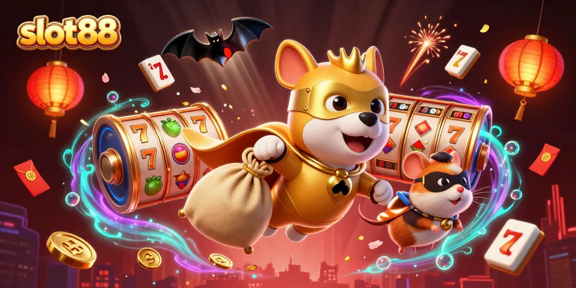 Play exciting slot88 games featuring a cartoon superhero dog and rich casino elements