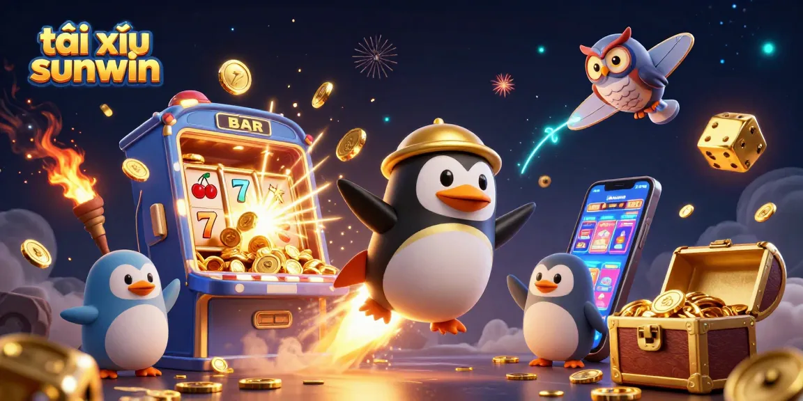 Experience the excitement of tài xỉu sunwin with a golden penguin and dynamic casino elements.