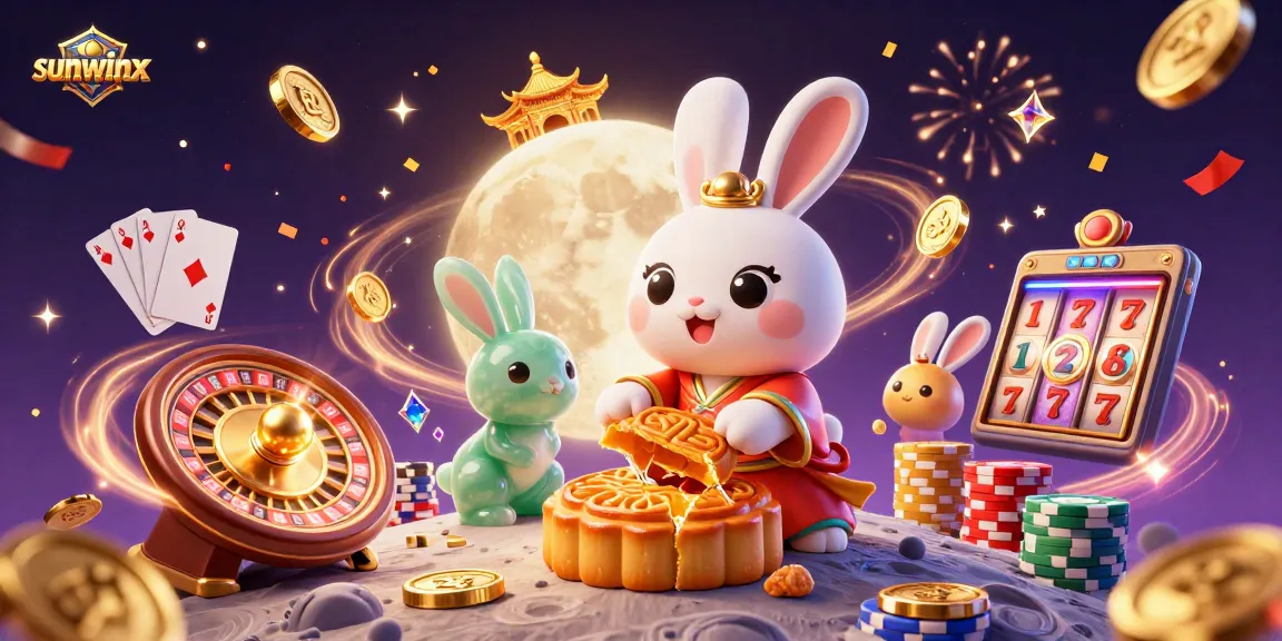 Experience the thrill of sunwinx with the moon rabbit and poker chips in an enchanting casino scene.