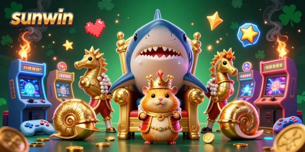 Engage in thrilling gameplay at sunwin with a golden hamster king and dynamic casino elements.